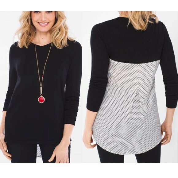 Chico's Tops - NWT CHICO'S Geo Woven-Back Polka Dots Black White 3/4 Sleeve Sweater Size 3/XL